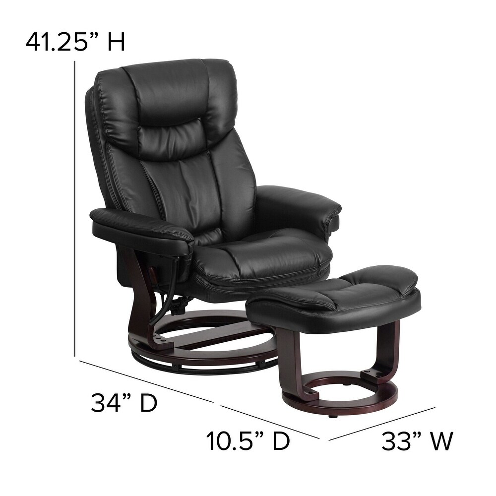 Contemporary Multi Position Recliner and Curved Ottoman with Swivel Base