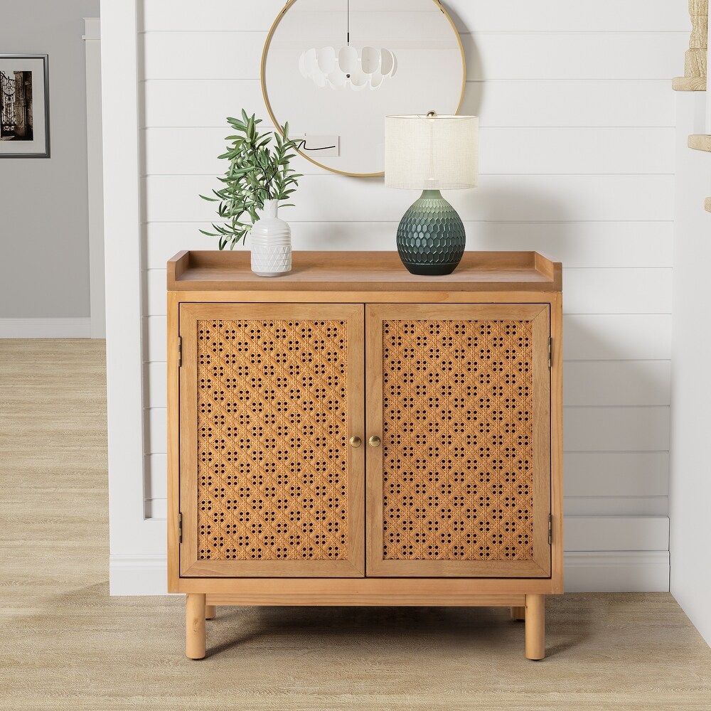 S.Fyronti 2 Door Rattan Accent Cabinet (Natural Wood)