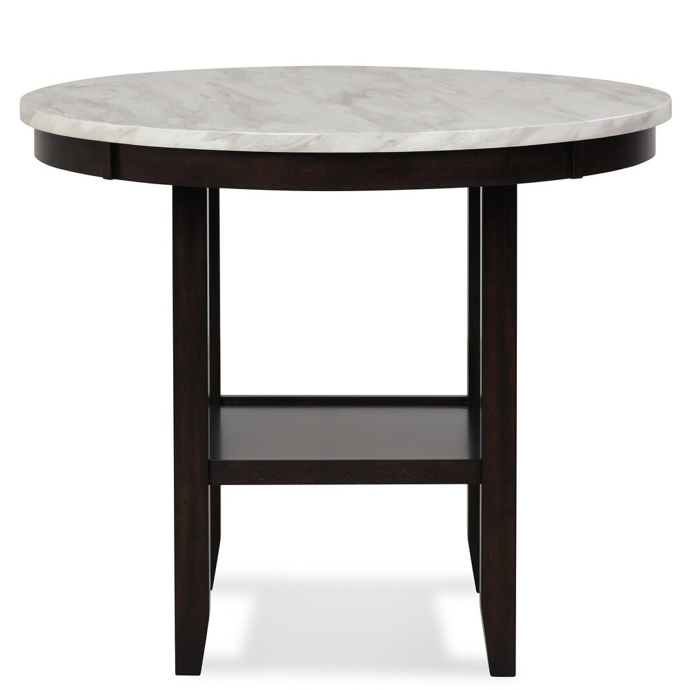 Kate 42 Inch Round Counter Table  Faux Marble Top  White  Espresso