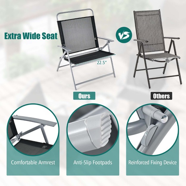 Costway 3pcs Patio Folding Table Chair Set Extra large Seat Metal Frame Portable Outdoor