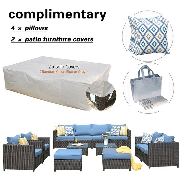 OVIOS 12piece Sunbrella and Olefin Fabric Patio Furniture Conversation Set