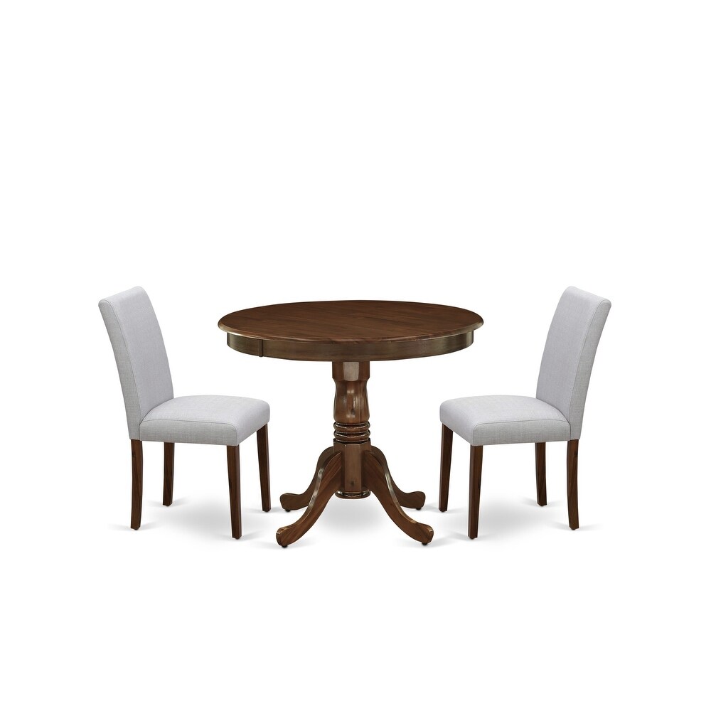 East West Furniture Kitchen Table   Chairs Set  a Dining Table with Pedestal and Parson Chairs  Antique Walnut.(Pieces Options)