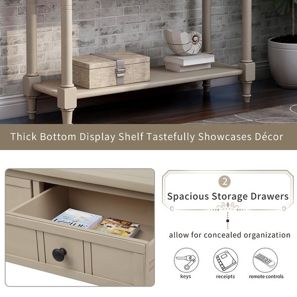 Daisy Series Sideboard Cabinet Console Table Traditional Carved Design with 2 Drawers and Bottom Shelf， Retro Grey