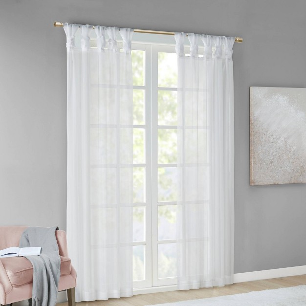 Set Of 2 Persis Twisted Tab Voile Sheer Window White