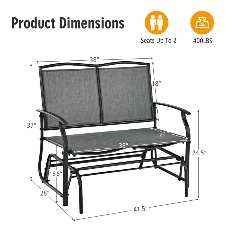 Weatherproof 2-Person Patio Swing Glider Bench Outdoor Rocking Lounge Chair Loveseat Rocker