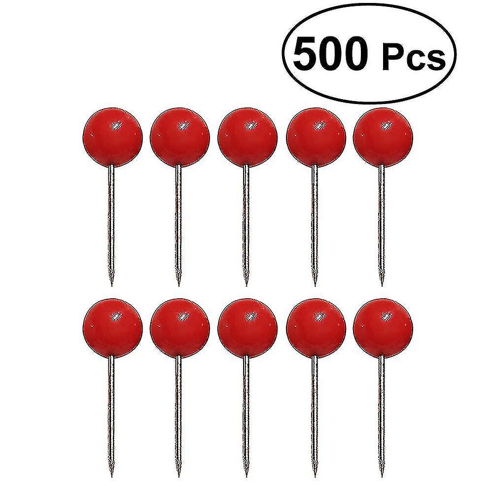 500pcs Push Round Ball Head Map Tacks With Stainless Point For Office Home Crafts Diy Marking (red)