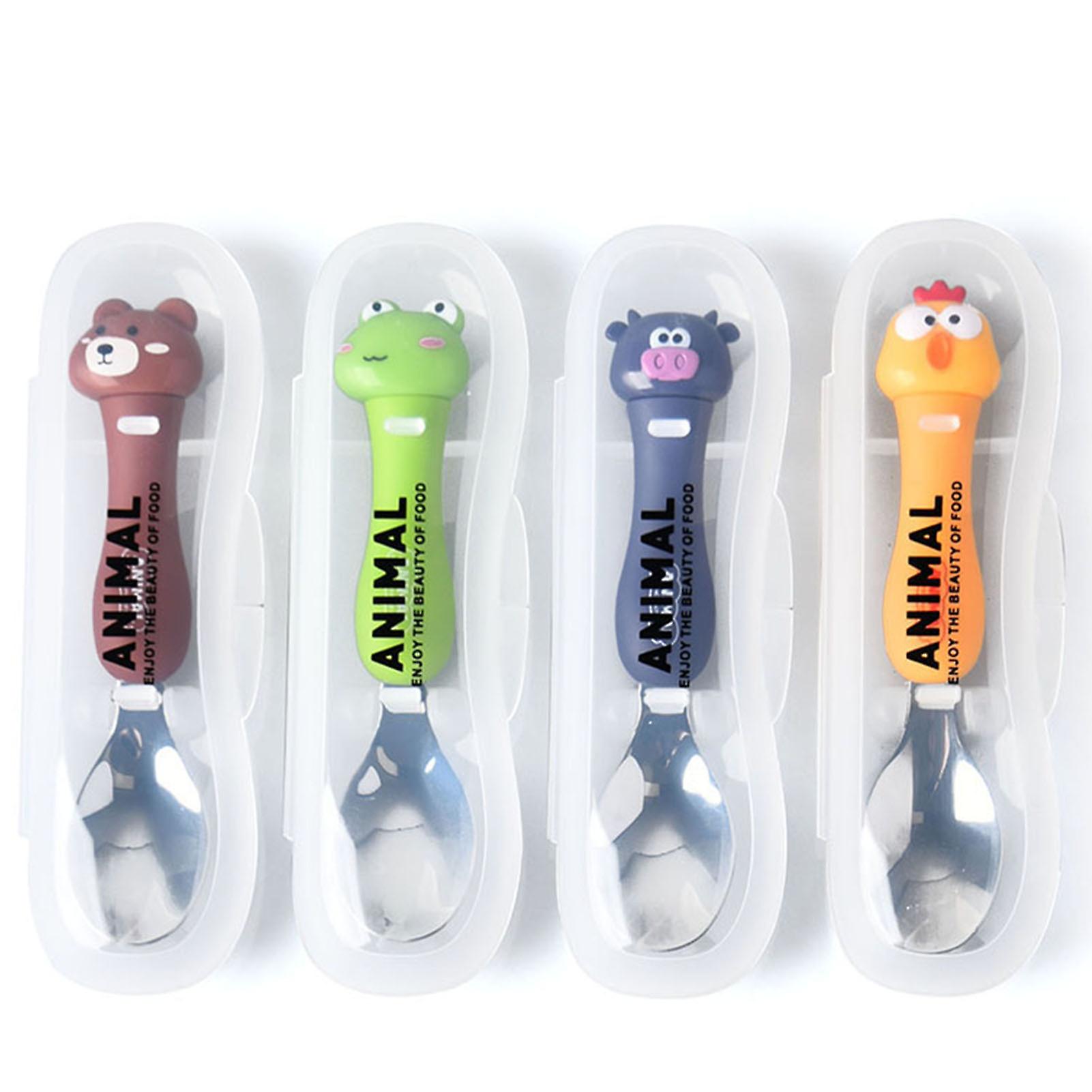 Grey Children Stainless Steel Spoons Students Cute Portable Tableware Lovely Cartoon Animal Spoons