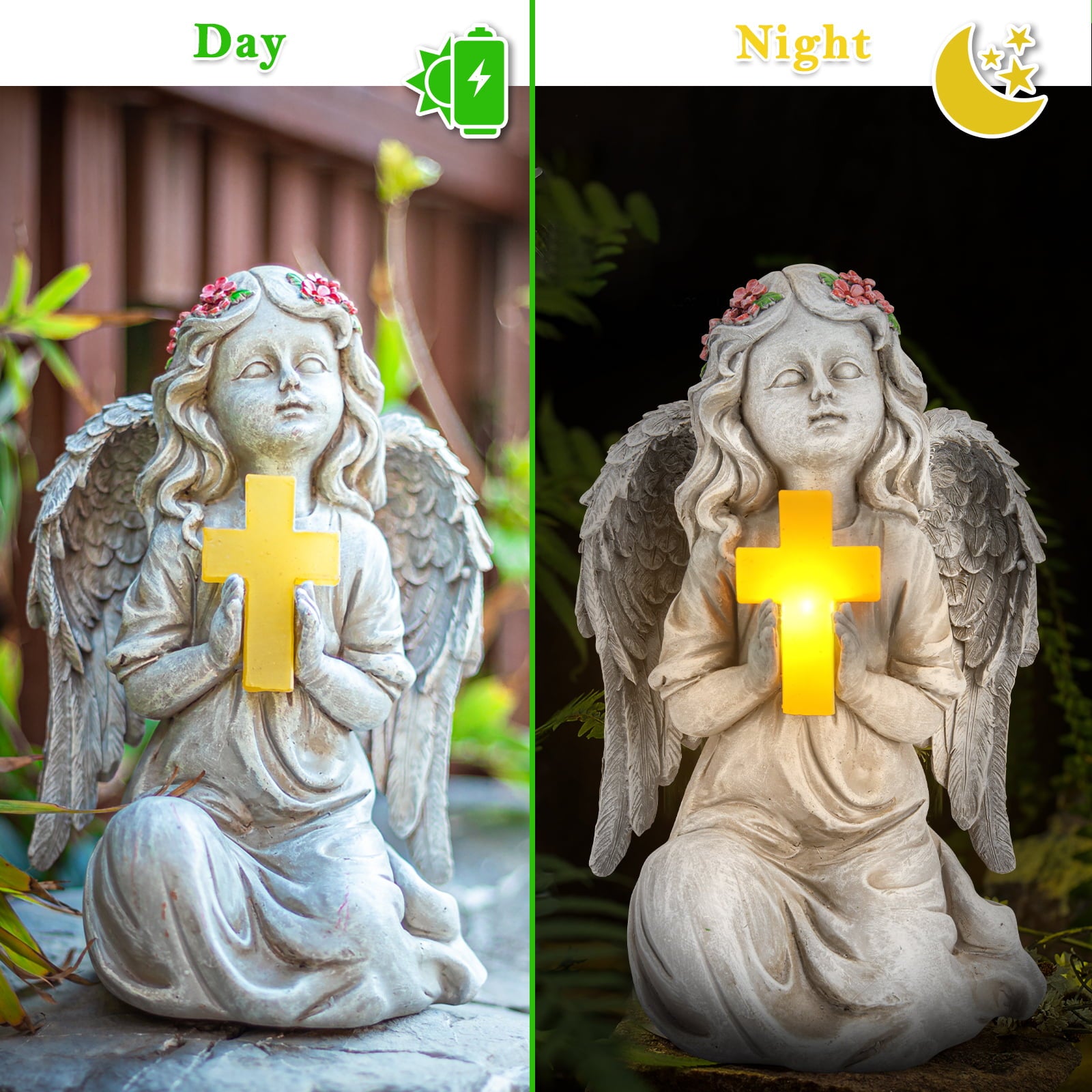 Wonder Garden Angel Statues Outdoor with LED Lights, Solar Angel Figurine for Garden , Patio, Yard Art Decor, Memorial & Blessing Gifts