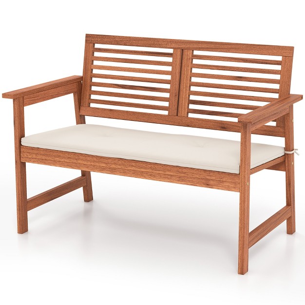 Tangkula Outdoor Bench With Cushion 2 person Patio Bench W slatted Back amp Seat Garden Backyard Balcony