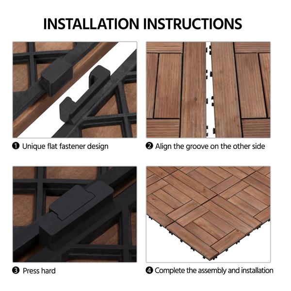 Easyfashion 12a x 12a Interlocking Wood Flooring Tiles for Deck， Pack of 27， Brown