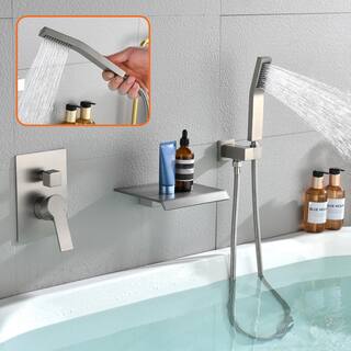 Aurora Decor ACAd Single-Handle Wall Mount Roman Tub Faucet with Hand Shower in Brushed Nickel Ceramic Disc (Valve Included) DSMDHD2B88021BN