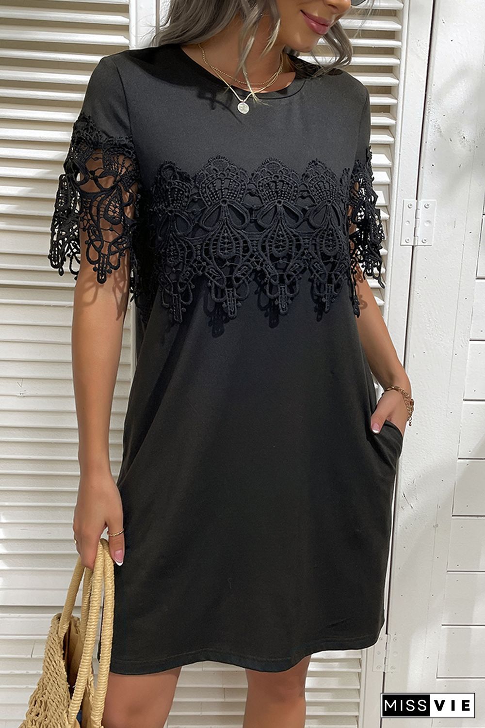 Black Loose Lace Dress Wholesale