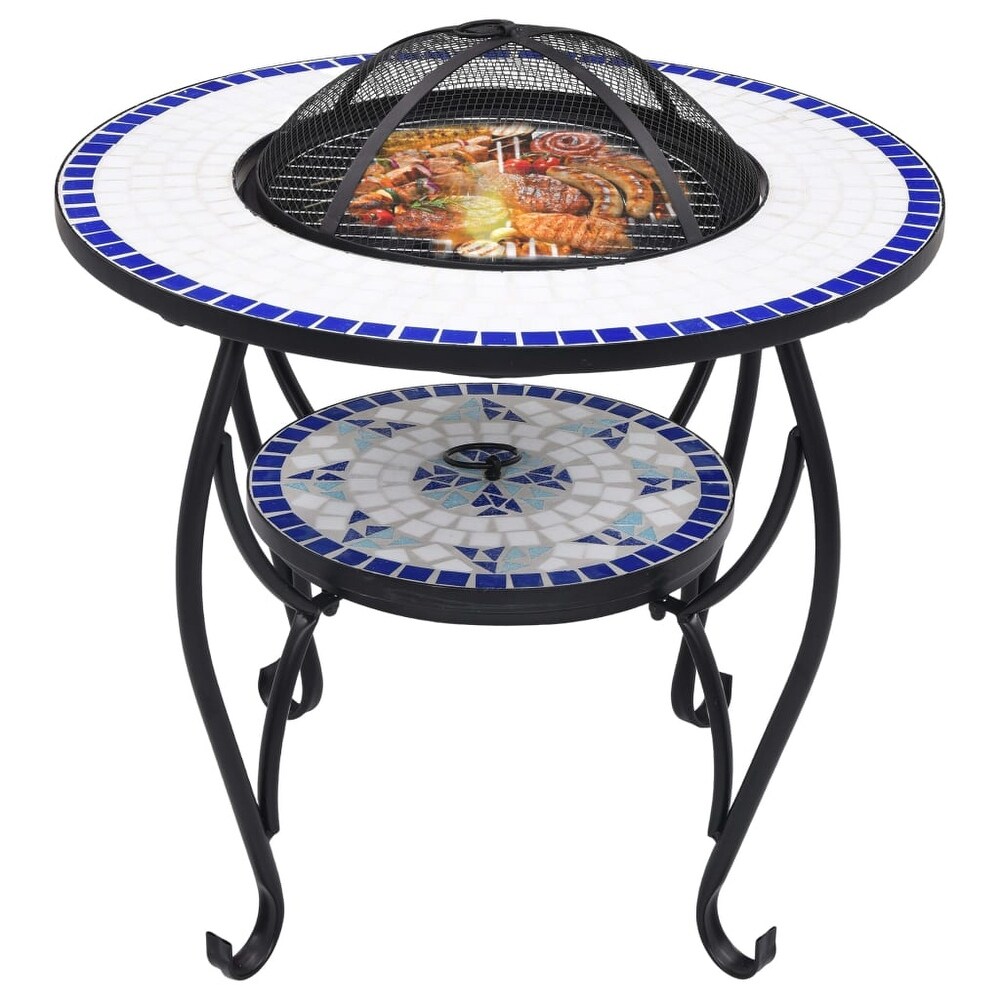 vidaXL Mosaic Fire Pit Table Blue and White 26.8\