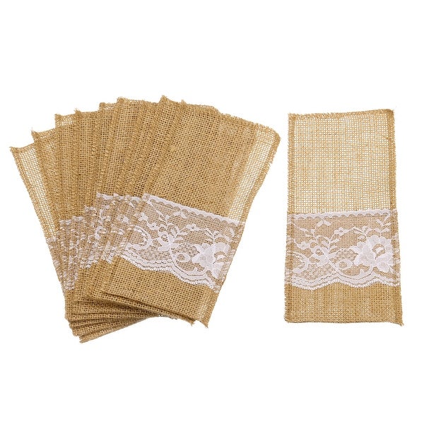 20Pcs Burlap Lace Utensil Holder Knife Fork Bags Cutlery Pouch for Wedding Decor - Light Brown