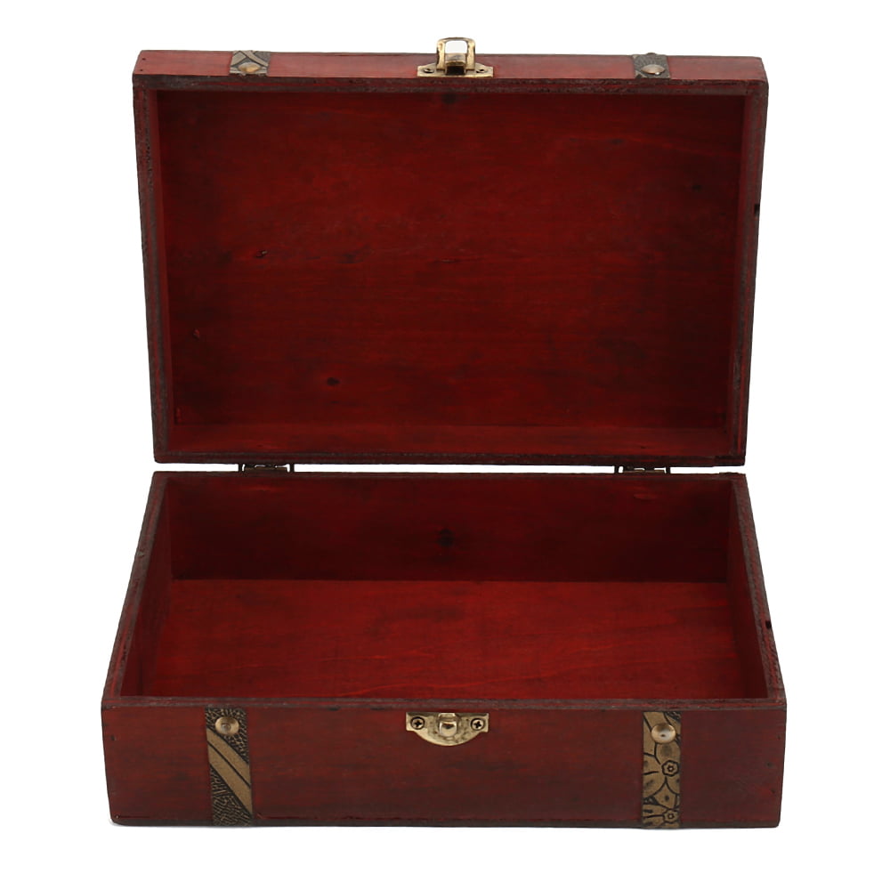 ODOMY Vintage Wooden Jewelry Box with Metal Lock for Jewelry Storage,Cards Collection,Gifts and Home Decoration