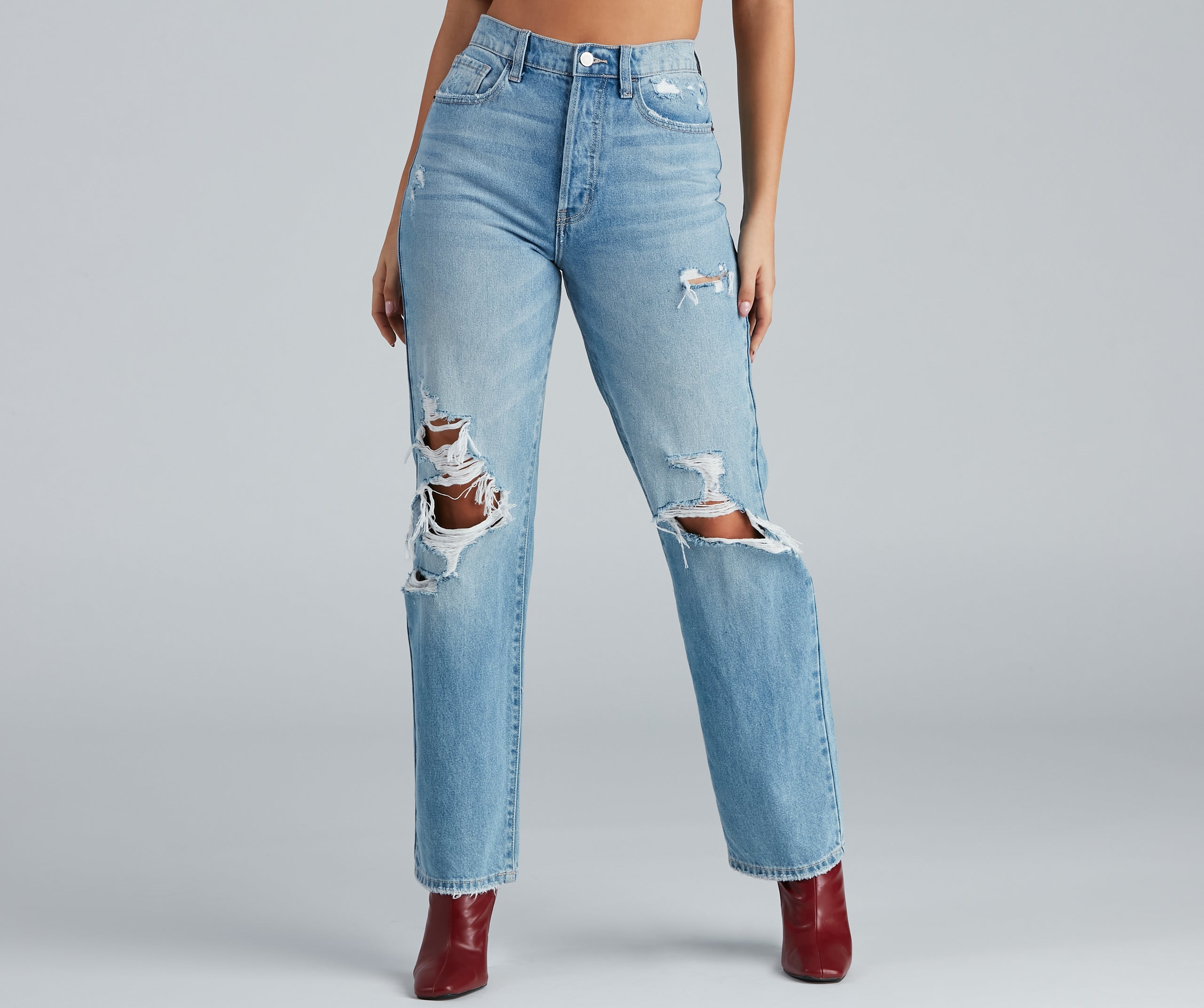 High-Rise Destructed Boyfriend Jeans