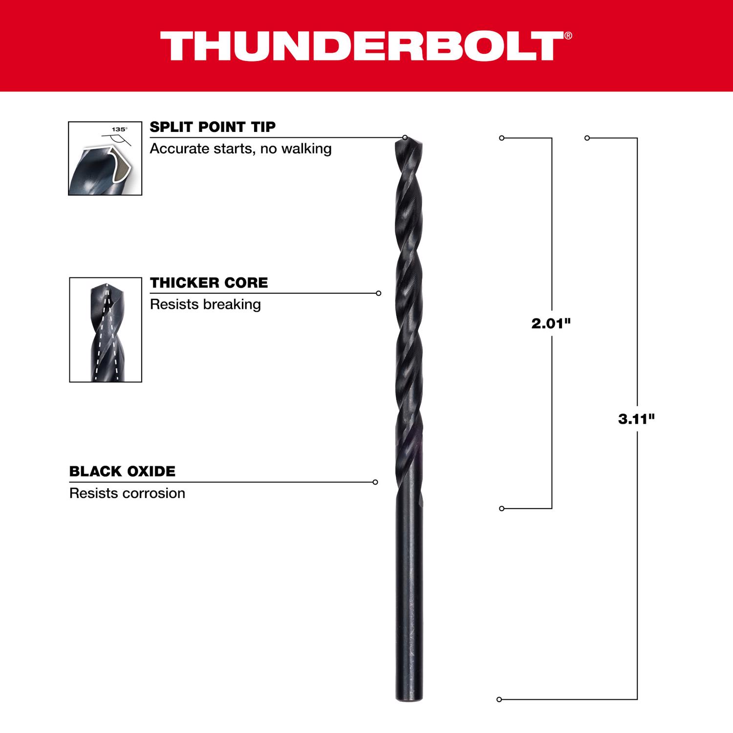 MW Thunderbolt 5/32 in. X 3-1/8 in. L Black Oxide Drill Bit 1 pc