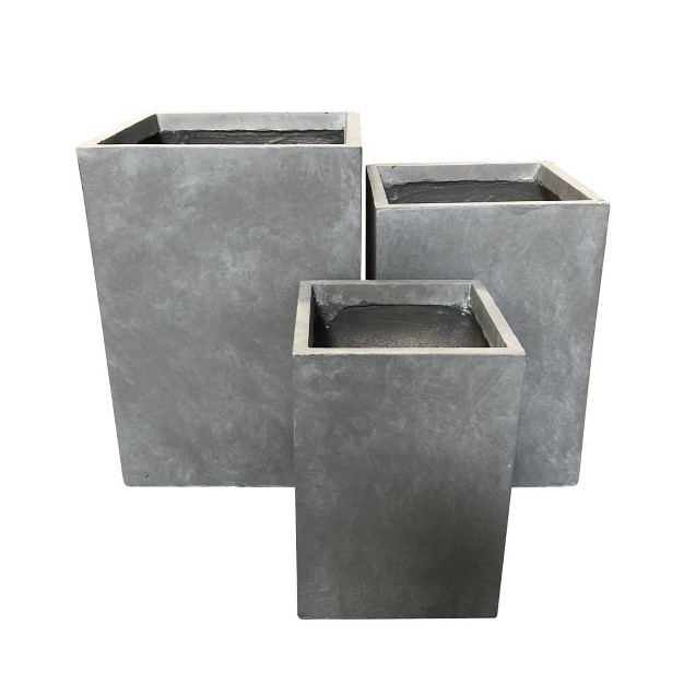 Set Of 3 Kante Lightweight Modern Square Outdoor Planters Slate Gray Rosemead Home amp Garden Inc