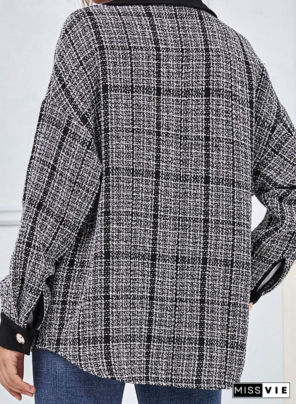 Fashion Plaid Stitching Lapel Long-sleeved Casual Jacket