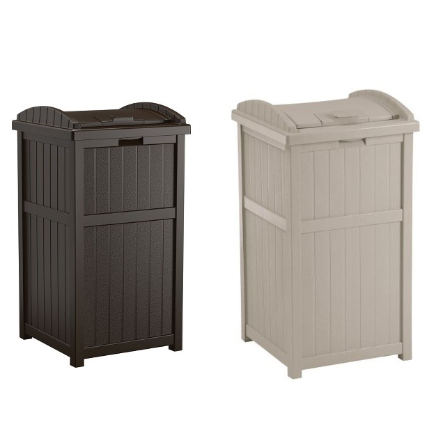 Suncast Trash Hideaway Outdoor Patio 33 Gallon Trash Can Bin 1 Java And 1 Taupe