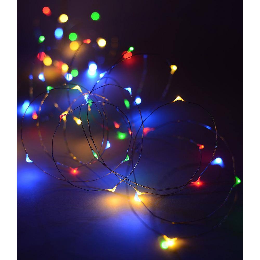 Feit Electric 30 ft LED 100Light RedGreenBlue USB or Battery Operated Indoor Silver Wire Fairy String Light with Remote