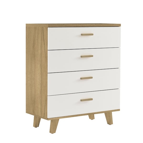 4-Drawer Dresser Cabinet with Solid Wood Handles and Feet， Versatile Storage Solution for Living Room， Bedroom， or Dining Room - - 37828486