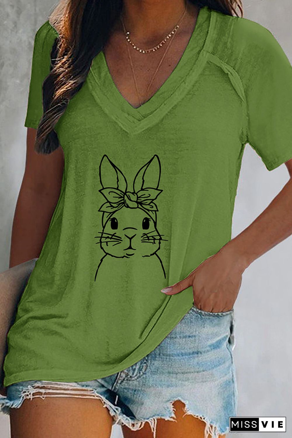 Easter Bunny V Neck Graphic Tee