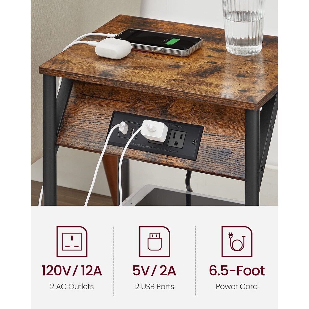 Tables with Charging Station  Set of 2 End Tables with USB Ports and Outlets  Nightstands for Living Room  Bedroom  Plug in