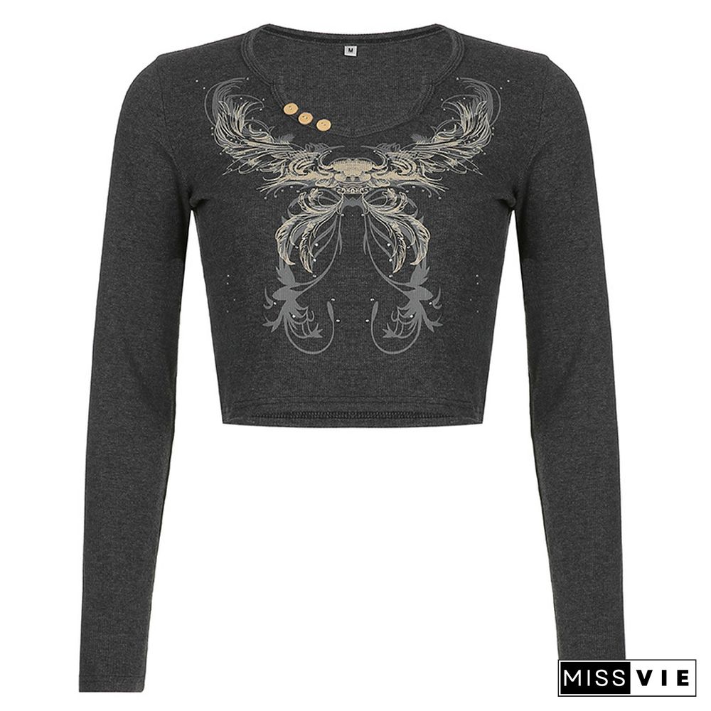 Rhinestone Detail Long Sleeve T-Shirts