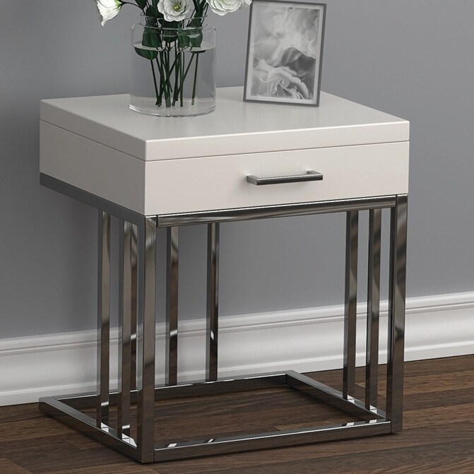 Coaster Furniture Dalya Glossy White and Chrome 1-drawer Rectangular End Table