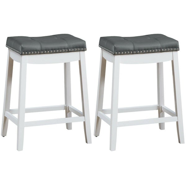 Set of 2 Nailhead Saddle Bar Stools - 19