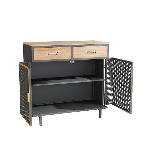 2 Drawer Sideboard Made with Iron and Carbonized Bamboo