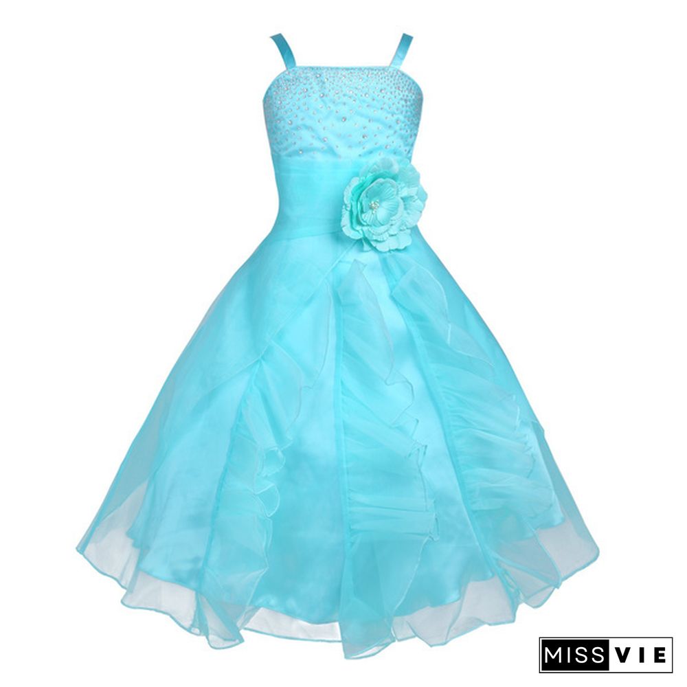 Girls Sleeveless Organza Dress Birthday Wedding Party Princess Prom Dresses