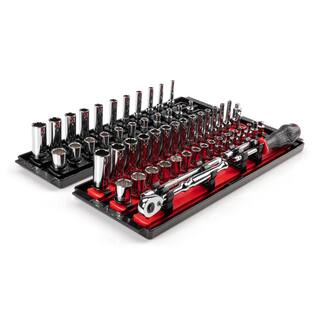 TEKTON 14 in. Drive 12-Point Socket and Ratchet Set with Rails (532 in.-916 in. 4 mm-15 mm) (57-Piece) SKT03302