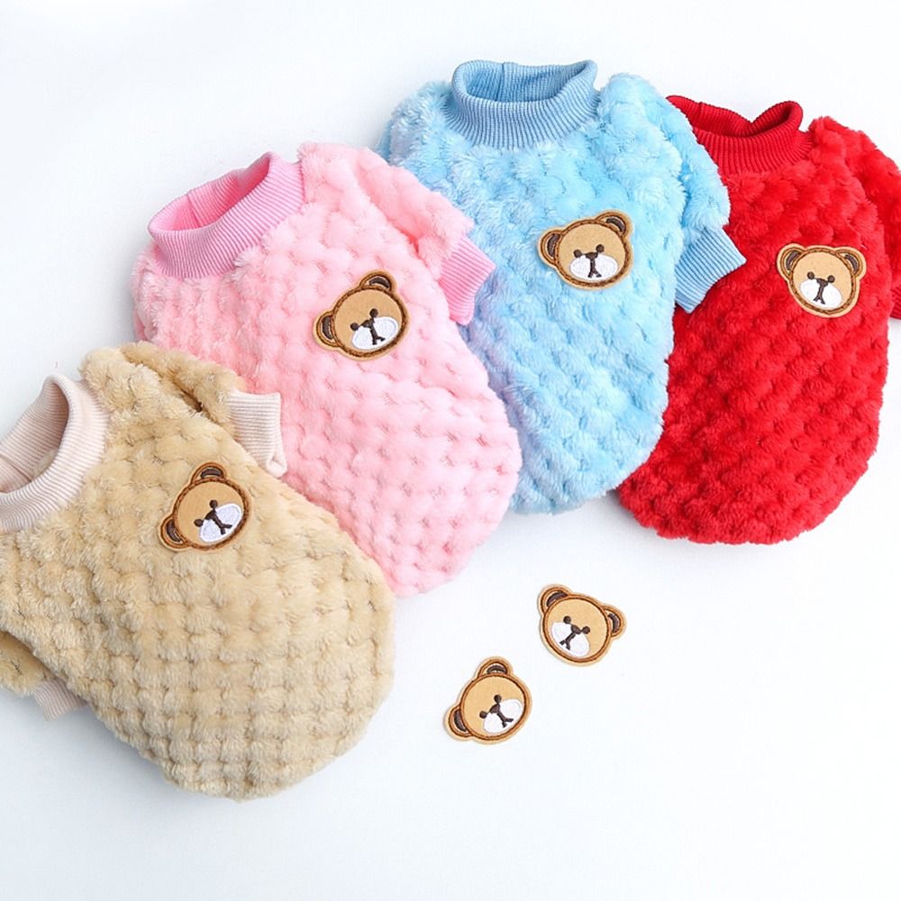 Cat For Small Dogs Warm Winter Bear Embroidery Dog Vest Pet Outfits Plush Coat Pet Clothes PINK L