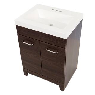 Glacier Bay Stancliff 24.5 in. W x 18.8 in. D x 34.3 in. H Freestanding Bath Vanity in Elm Ember with White Cultured Marble Top ST24P2-EE