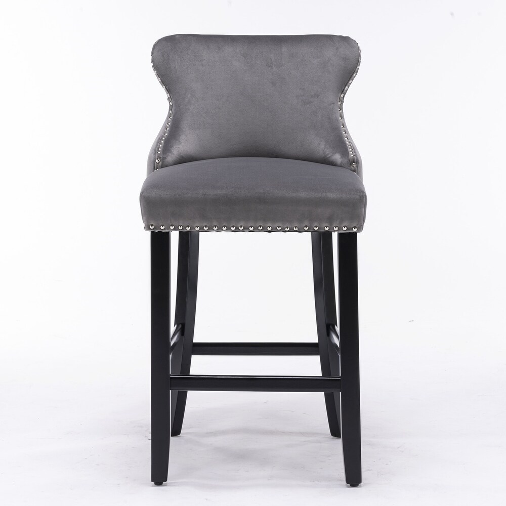 Gray Button Tufted Barstools Velvet Armless Chair Bar Table Stool 4pcs