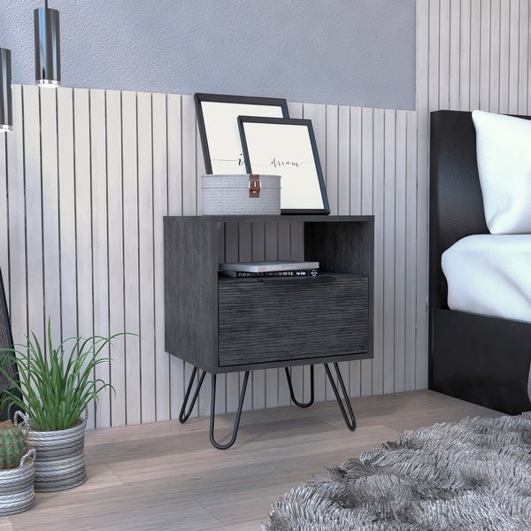 Augusta Nightstand with Drawer， Shelf， and Hairpin Legs - - 35438915