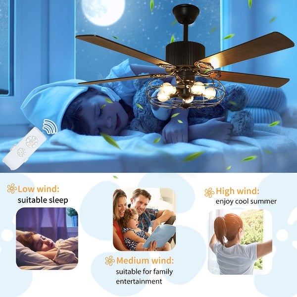 Depuley 52inch Caged Industrial Ceiling Fan with Lights Remote with Farmhouse 5 Reversible Plywood Blades - Caged  Shopping - The Best Deals on Ceiling Fans | 41460704