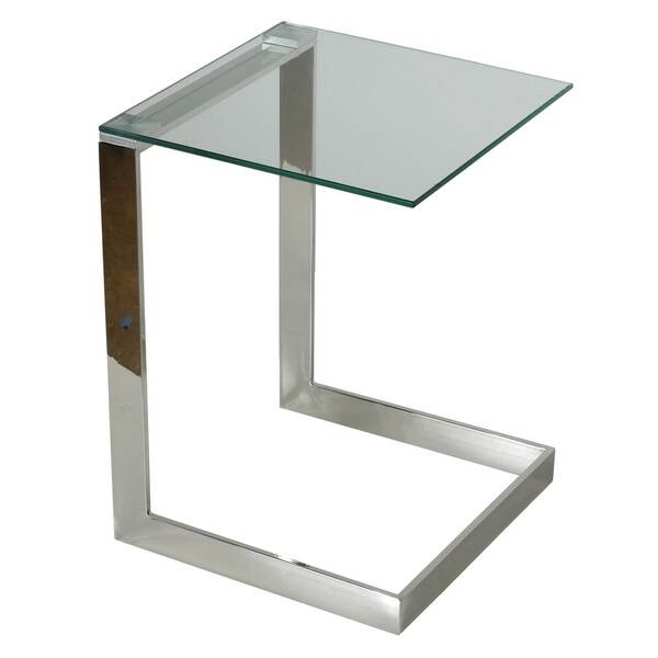 Cortesi Home Zulu End Table， Stainless Steel with Glass Top， C Shape 16x16