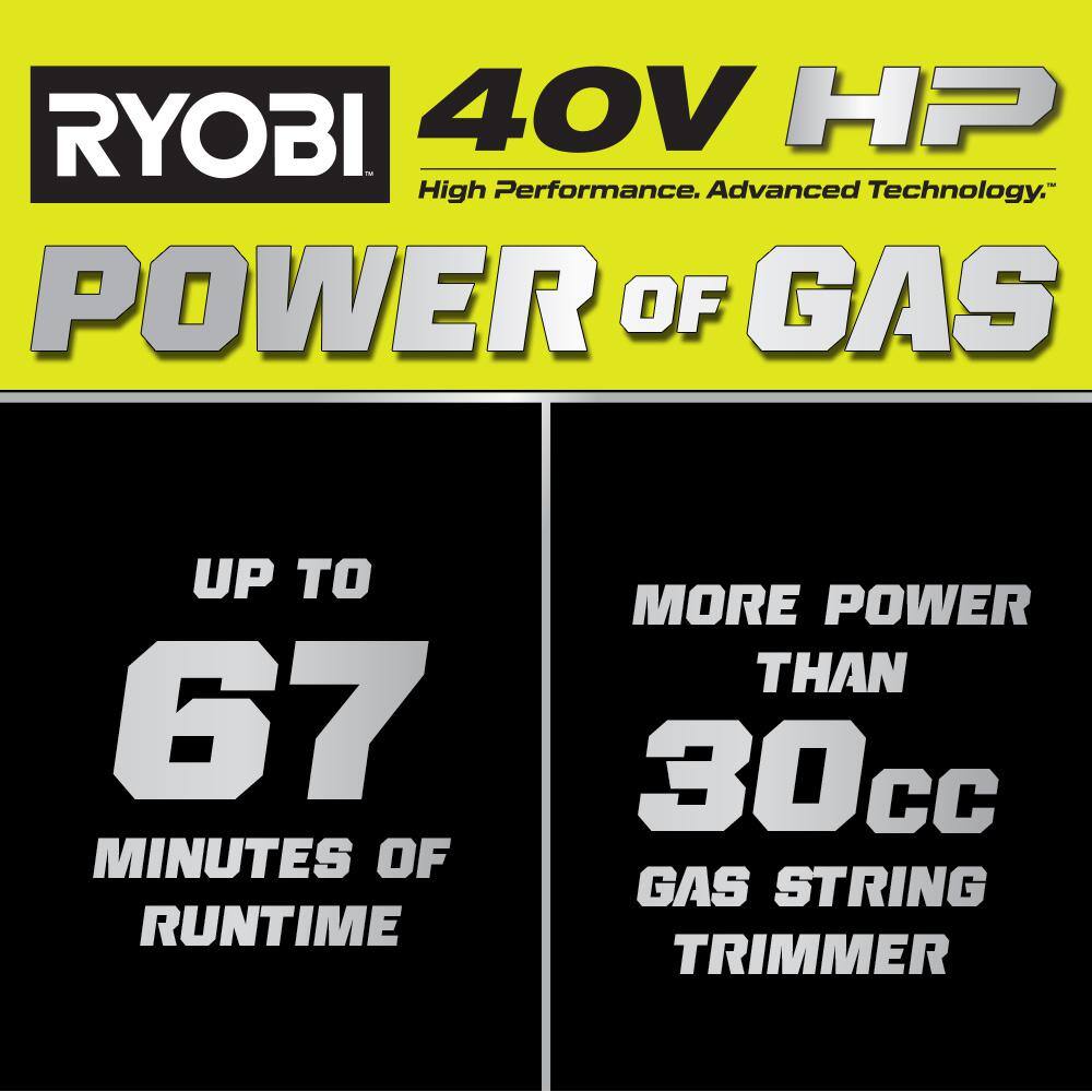 RYOBI 40V HP Brushless Whisper Series 17 in. Cordless Battery Carbon Fiber Shaft String Trimmer w 6.0 Ah Battery  Charger RY402110