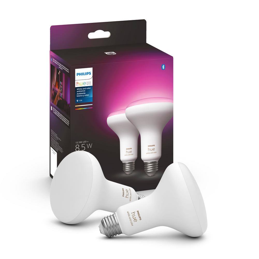 Philips Hue 85-Watt Equivalent BR30 Smart LED Color Changing Light Bulb with Bluetooth (2-Pack) 578096