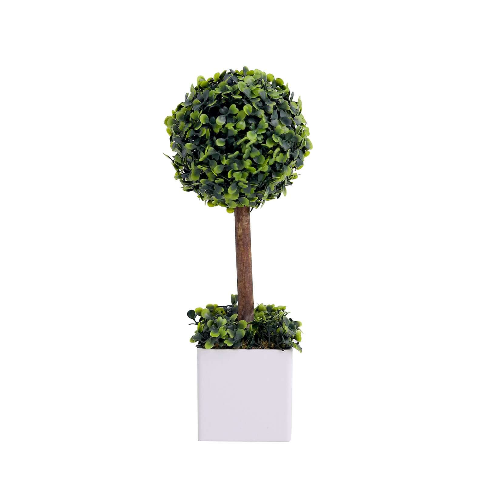 Green Artificial Boxwood Topiary Ball Tree In White Planter Pot 16