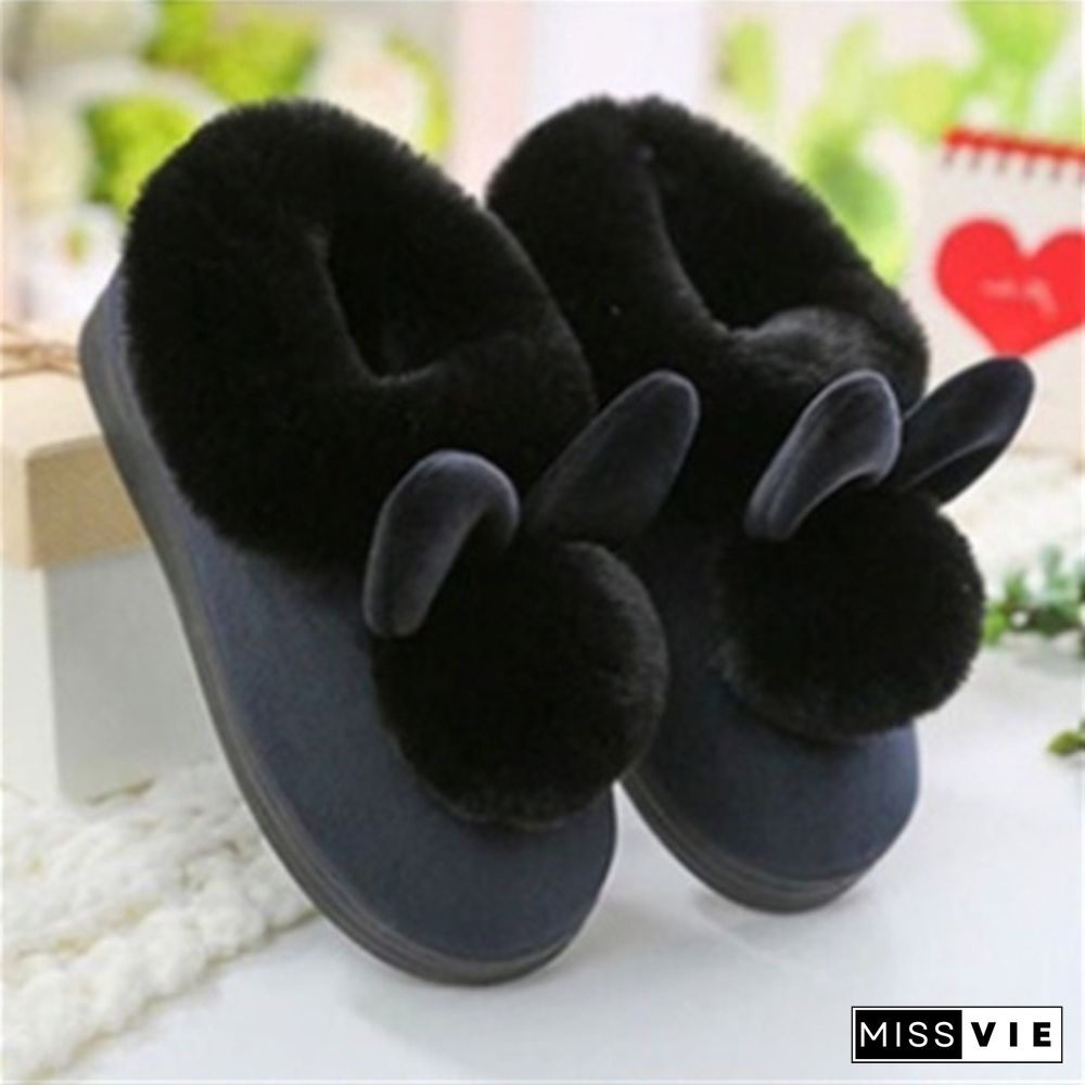 Winter Cute Rabbit Hair Indoor Warm Non-Slip Cotton Slippers Winter Women Shoes