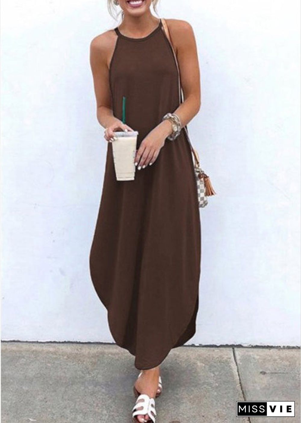 Summer Grey Strap Sleeveless Irregular Party Maxi Women Dress