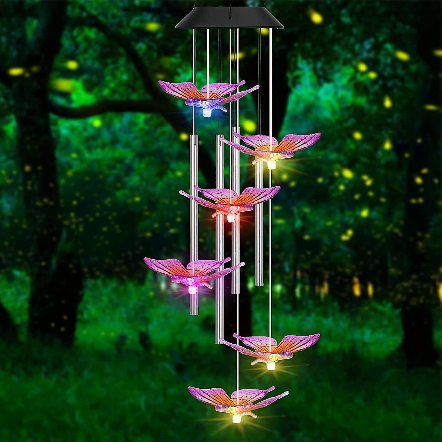 Solar Night Light Wind Chime， Outdoor Color Changing Led Butterfly Wind Chimes Of Aluminum Tubes， For Wife Mom Grandma Valentine's Day Gift， For Garde