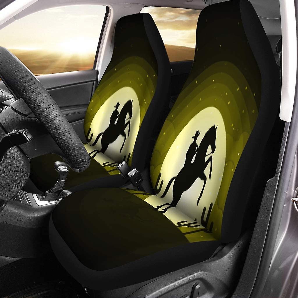 Set Of 2 Car Seat Covers Orange Cowboy Horse Wild West Moon Night Landscape Universal Auto Front Seats Protector Fits