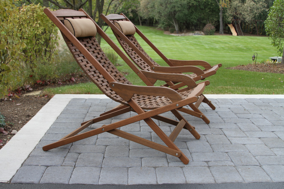 3 Piece Folding Eucalyptus Swing Lounger Set With Round Accent Table   Transitional   Outdoor Lounge Sets   by Outdoor Interiors  Houzz