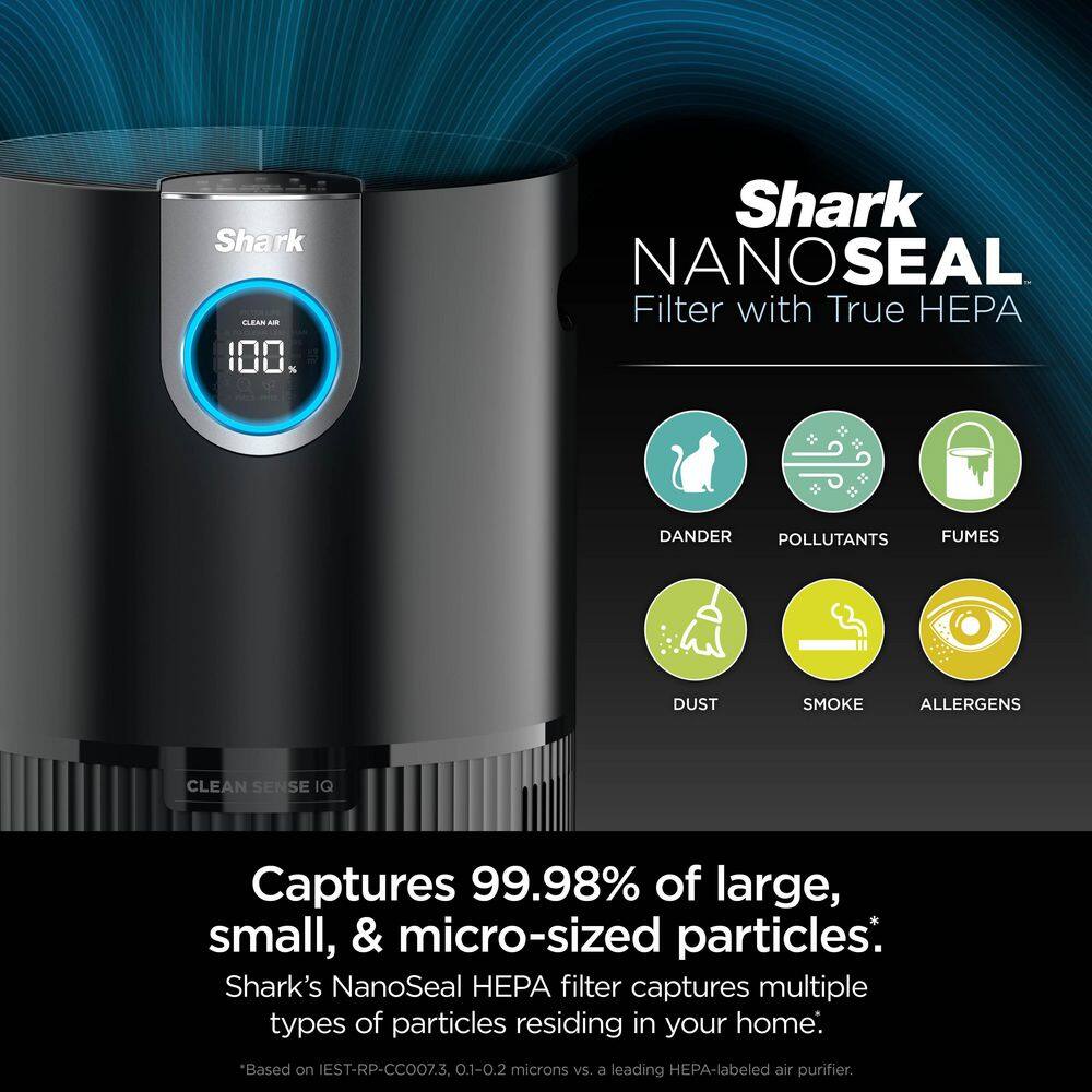 Shark Air Purifier MAX with True NanoSeal HEPA Cleansense IQ Odor Lock (1200 Sq. Ft.) Charcoal Grey HP202 HP202