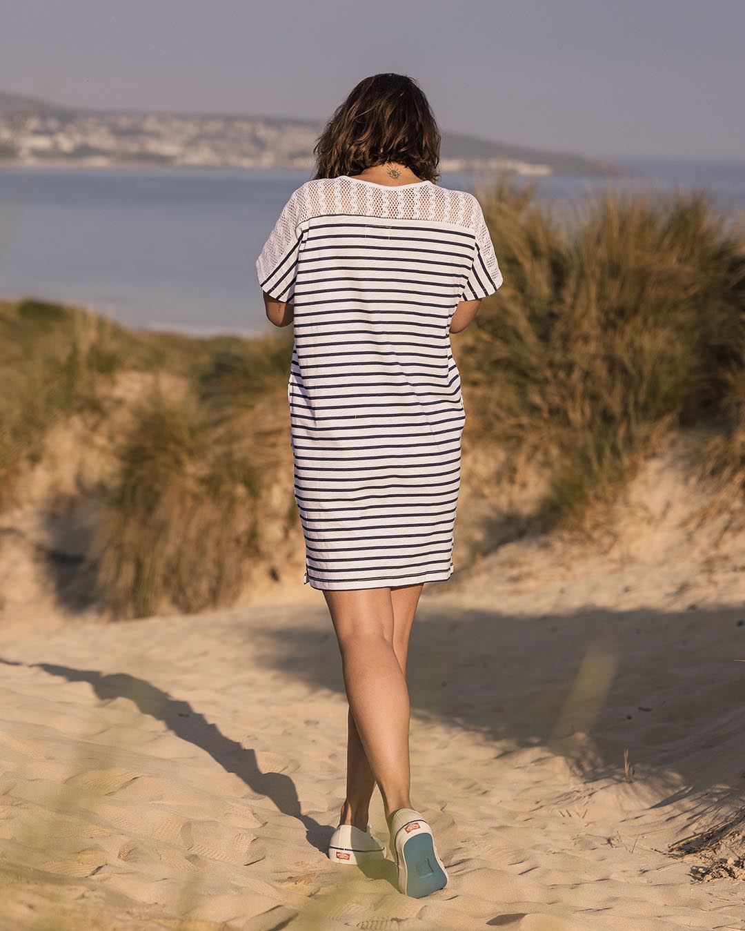 Olive Oversized Recycled Cotton T-Shirt Dress - Navy Stripe